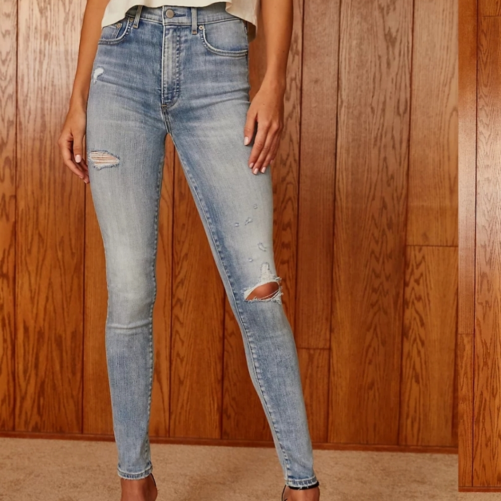 Denim Forum Lola High Rise Distressed Skinny